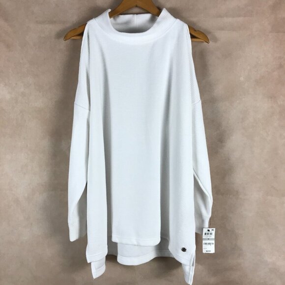 IDEOLOGY Active Split-Sleeve White Ribbed Mock-neck Sweatshirt NWT 1X - Picture 3 of 6